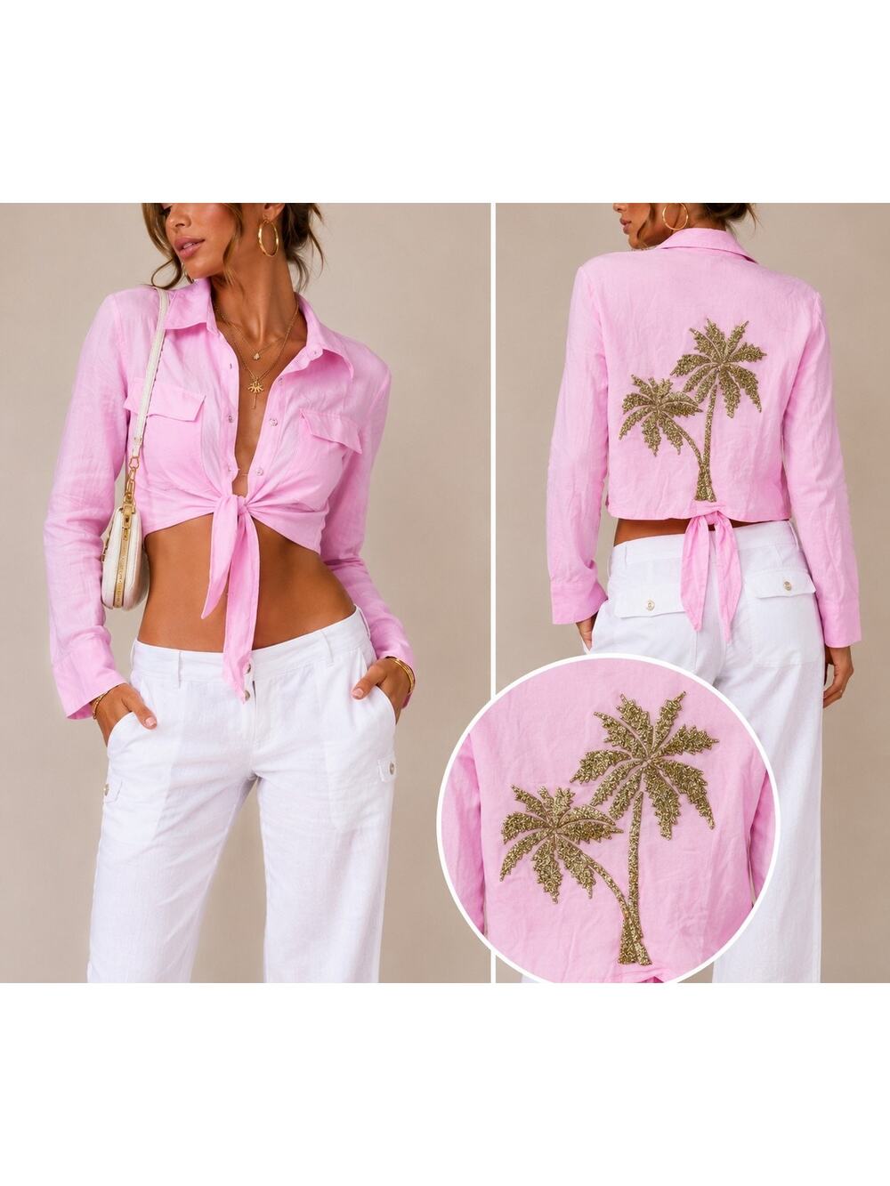 Fleur de Pirate Island Tie Top Size Small Pink Gold Palm Tree Y2K Tropical Party
